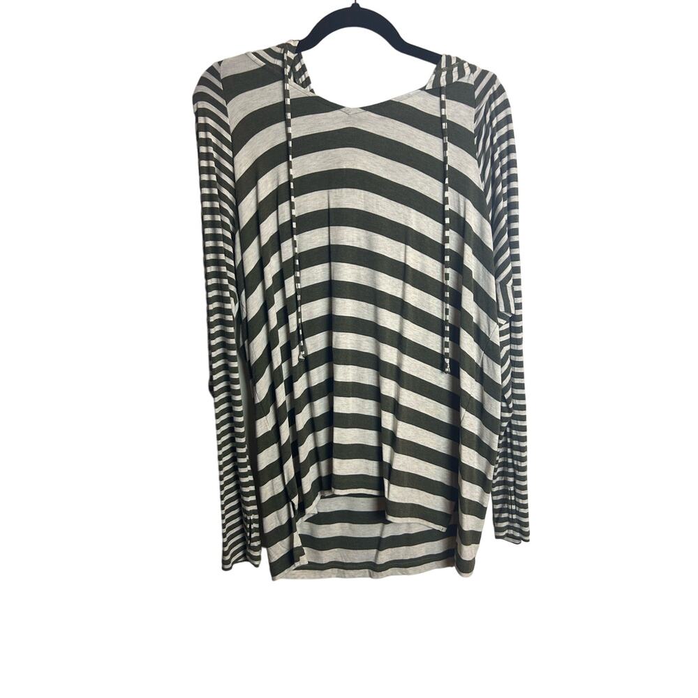 Cabi Sweater Striped Hoodie Women Size Medium M Hunter Grey Casual - Picture 1 of 7